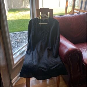 Gorgeous, flattering black linen tunic with black bead embroidery on the front.